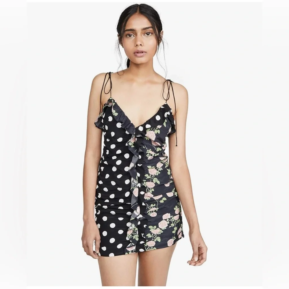 For Love And Lemons Mochi Shirred Mini Dress in the Noir Roses print size XS - Picture 1 of 6